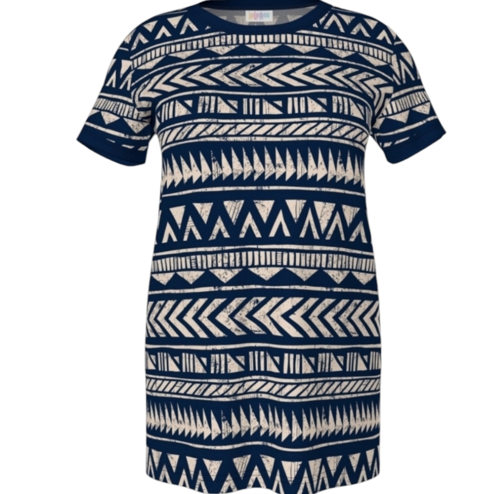 LuLaRoe Blue and Cream Graphic Short Sleeve Tee